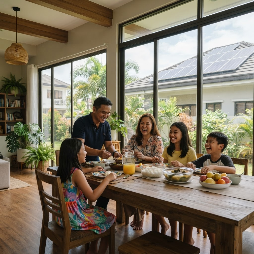 Family enjoying a bright home powered by solar